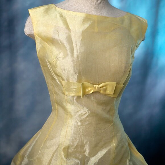 Vintage Pale Yellow 50's Party Dress with Slip - Picture 1 of 14